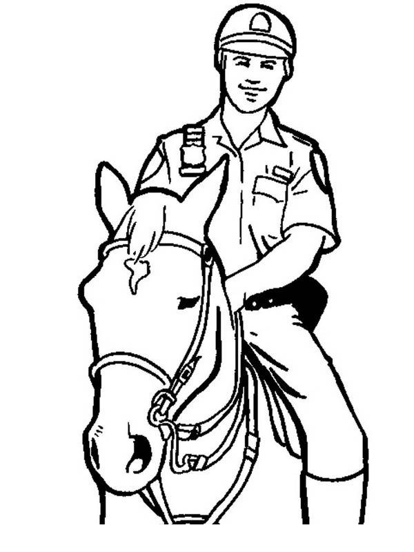 Coloring book policeman on horseback